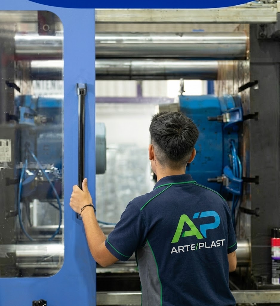 Técnico de Arte Plast trabajando en maquinaria de moldeo
